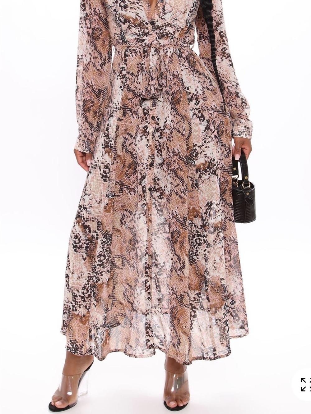 Fashion Nova Beige & Brown Snake-Print Maxi dress NWT